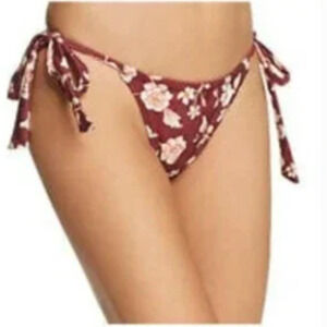 Minkpink women's Burgundy Rhapsody Side tie bikini bottom Large NWT